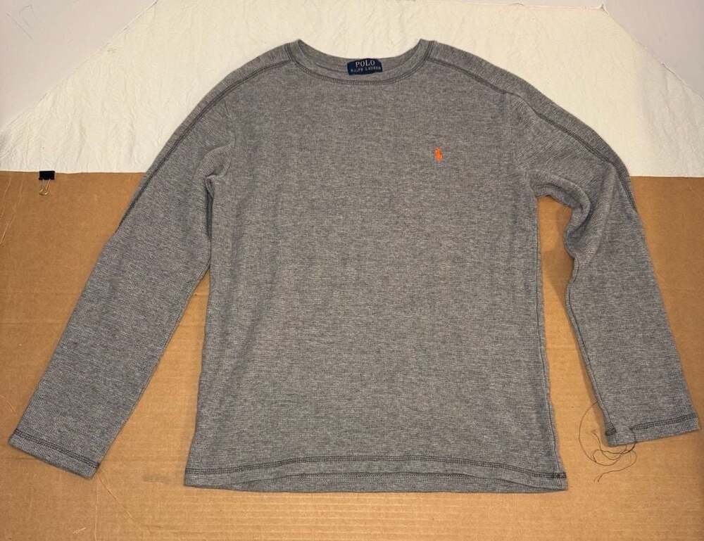 Polo Ralph Lauren Boys Size Large 14-16 Gray Cotton Blend L/S Thermal Shirt